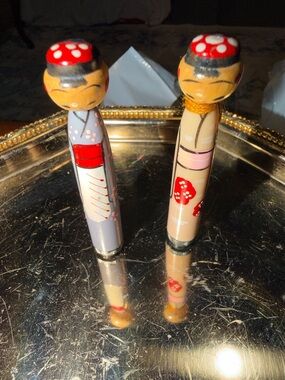 Hand-Painted Wooden Kokeshi Doll fountain pens - Red Accents